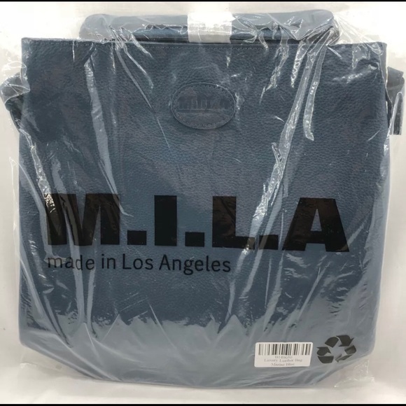 M.I.L.A Luxury Crossbody Bag - 100% Genuine Pebbled Leather - Marine Blue $598 - Picture 2 of 4